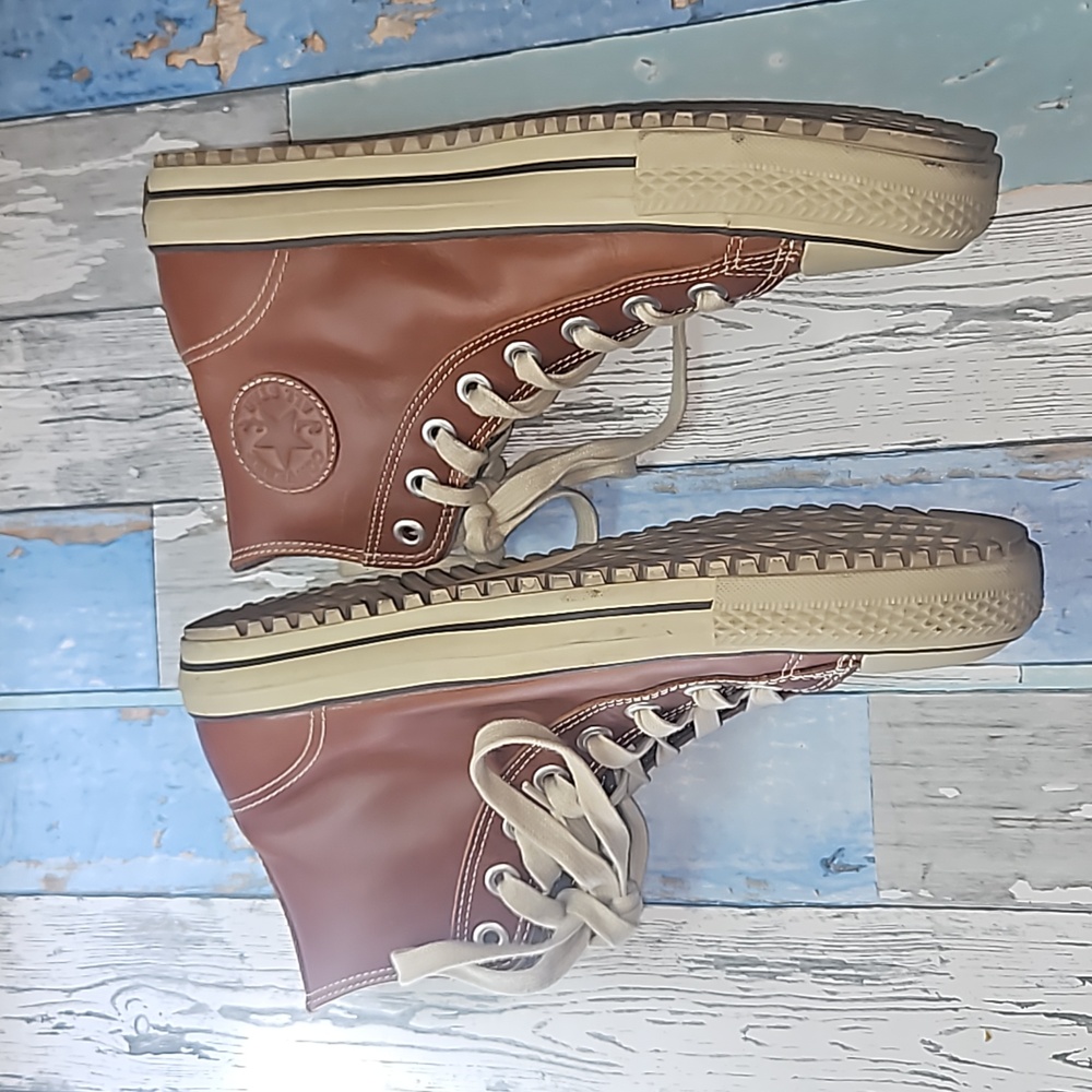 CONVERSE ALL STAR TAN LEATHER HI TOP Unisex-MENS SIZE 10.5/ WOMENS SIZE 12.5 - Picture 3 of 10